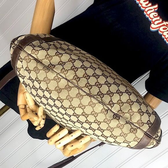 GUCCI Abbey GG Web Monogram Canvas Brown Leather Crossbody Shoulder Bag - Picture 6 of 17